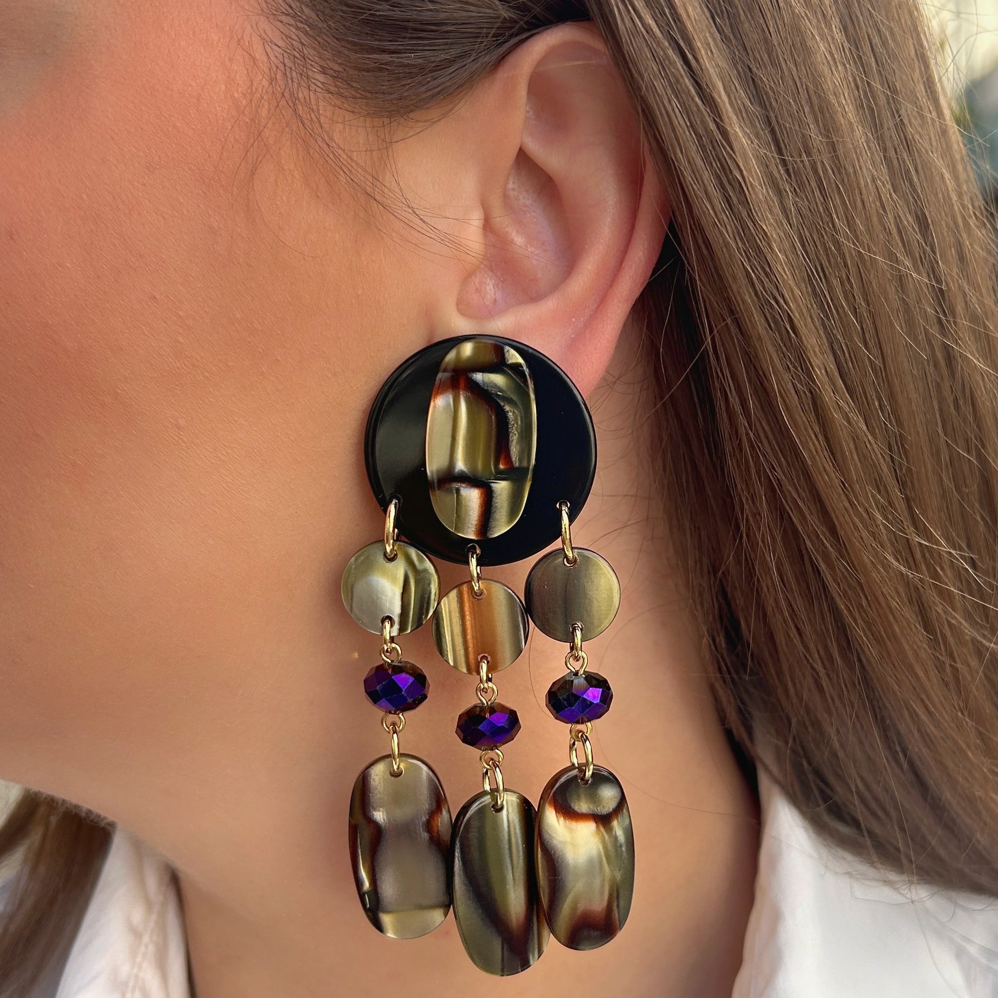 Boucles d’oreilles Pampilles Onyx Francine Bramli Paris noir et doré
