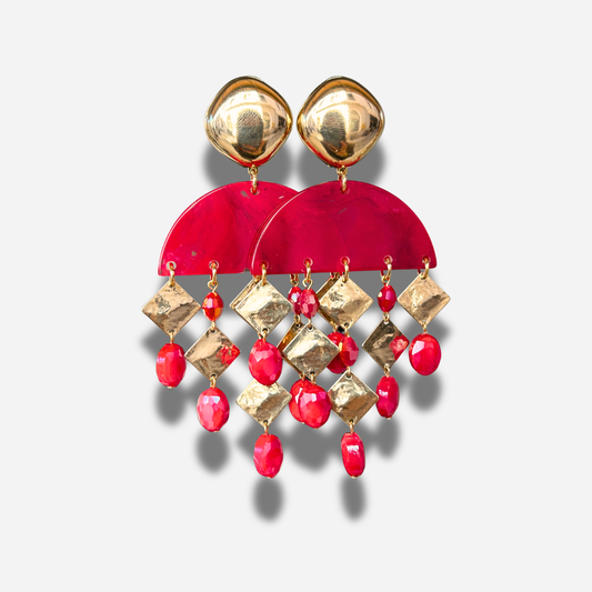 Boucles d’oreilles Pampilles rouge et doré Francine Bramli Paris pendantes