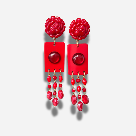 Boucles d’oreilles Pampilles rouge fleur Francine Bramli Paris pendantes