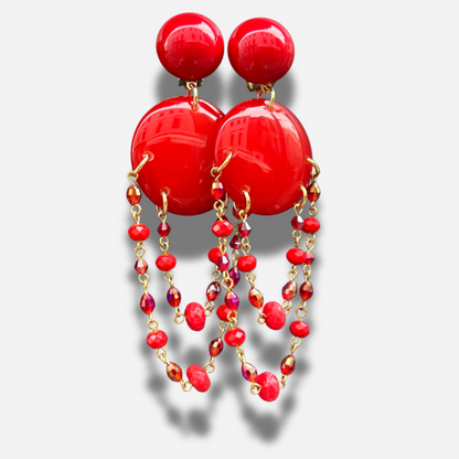 Boucles d’oreilles Pampilles rouges longues Francine Bramli Paris perles rouges