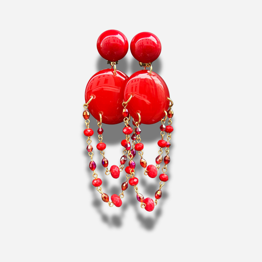 Boucles d’oreilles Pampilles rouges longues Francine Bramli Paris perles rouges