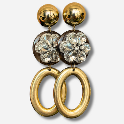 Boucles d’oreilles Phenix Fleur Gold Francine Bramli dorées avec fleur en strass
