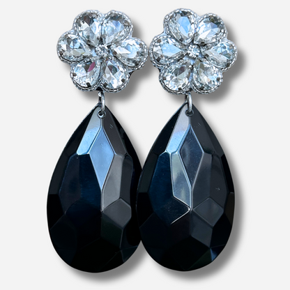 Boucles d’oreilles Phénix Fleur noires à cristaux Francine Bramli Paris
