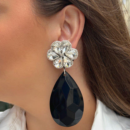 Boucles d’oreilles Phénix Fleur noires à cristaux Francine Bramli Paris
