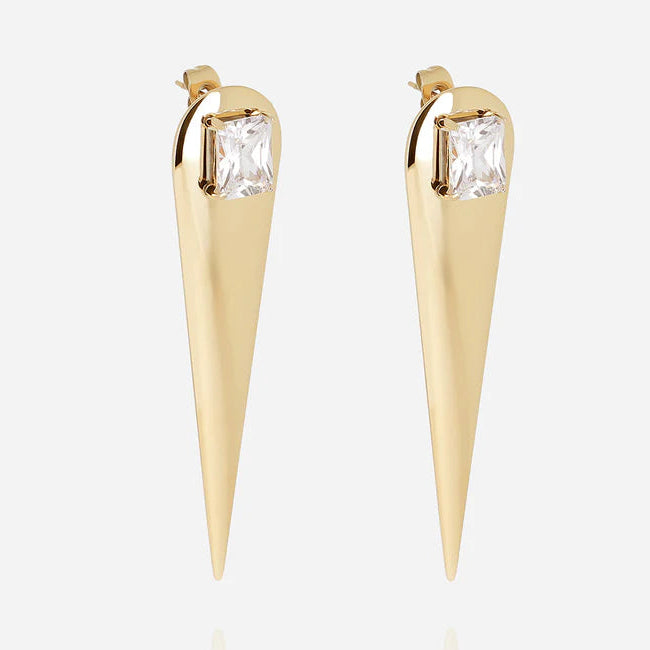Boucles d’oreilles Phileas ZAG en acier inoxydable doré avec zirconium rectangulaire