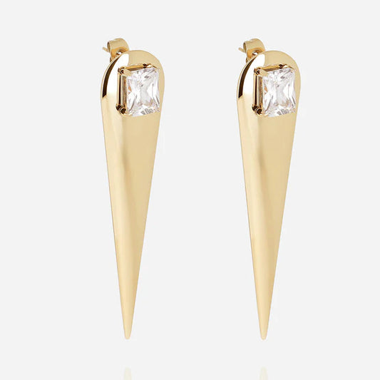 Boucles d’oreilles Phileas ZAG en acier inoxydable doré avec zirconium rectangulaire