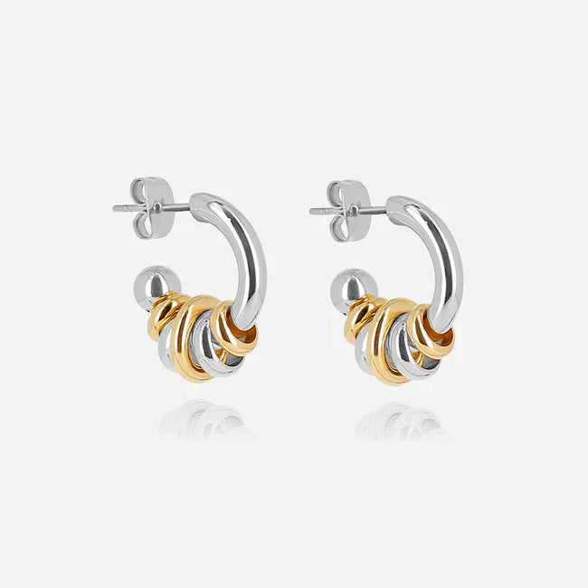 Boucles d’oreilles Portia ZAG en acier inoxydable argenté et doré avec anneaux entrelacés
