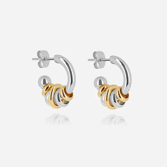 Boucles d’oreilles Portia ZAG en acier inoxydable argenté et doré avec anneaux entrelacés