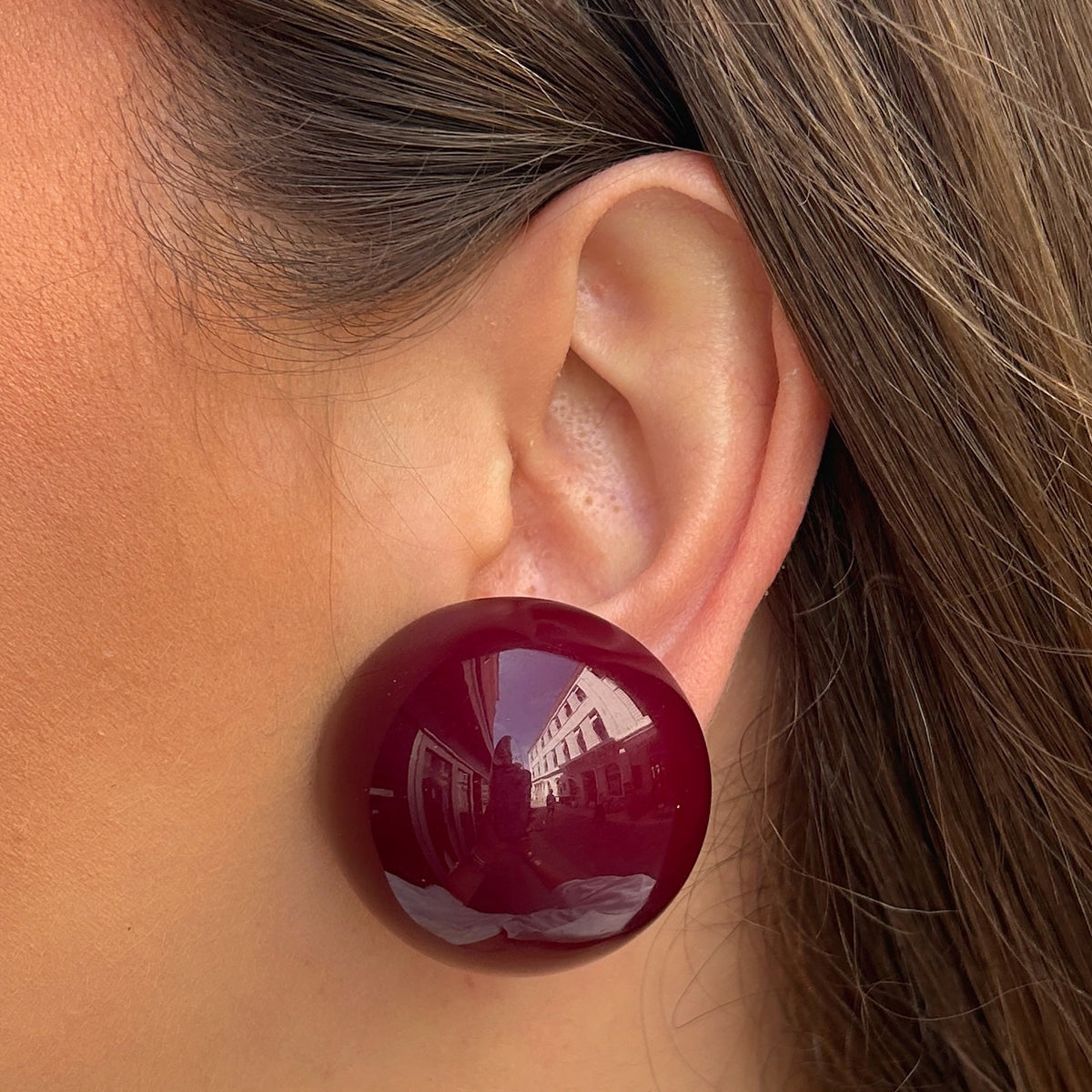 Boucles d’oreilles Rainball bordeaux rondes Francine Bramli Paris
