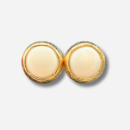Boucles d’oreilles Rainball Ivoire Francine Bramli Paris rondes ivoire avec contour doré