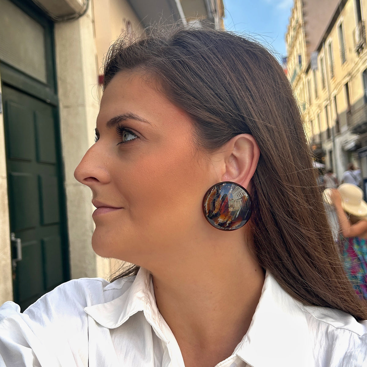 Boucles d’oreilles Rainball marron effet marbré Francine Bramli Paris
