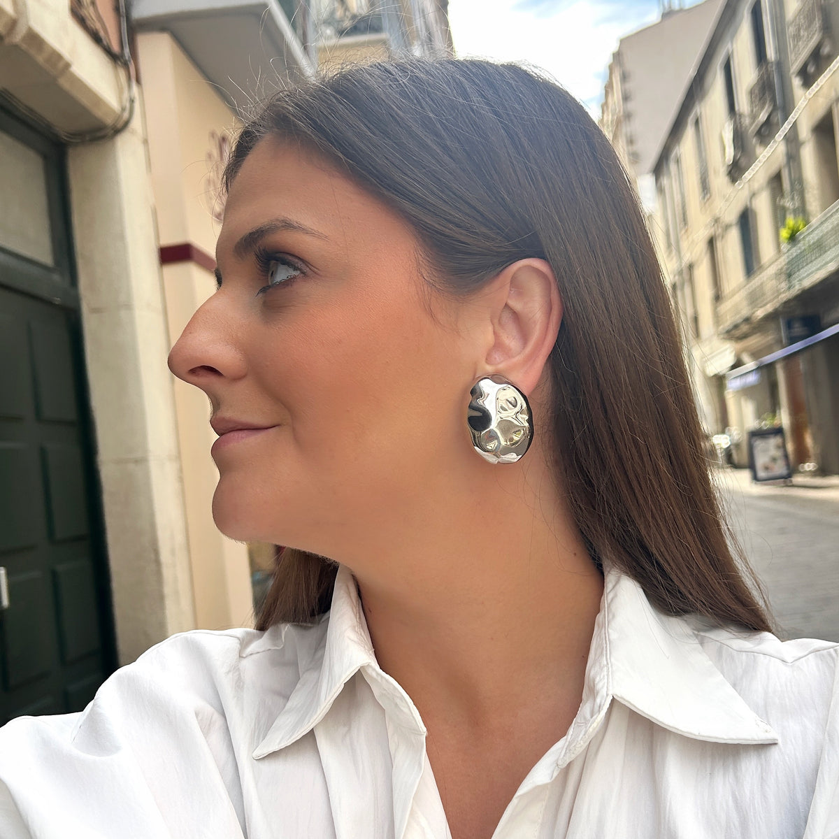 Boucles d’oreilles Rainball Silver Martelé Francine Bramli Paris
