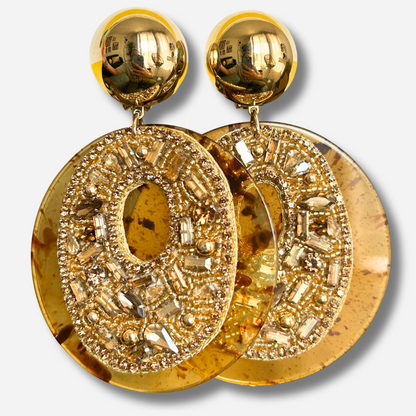 Boucles d’oreilles Rainbow Strass ambre gold Francine Bramli Paris
