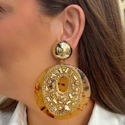 Boucles d’oreilles Rainbow Strass ambre gold Francine Bramli Paris
