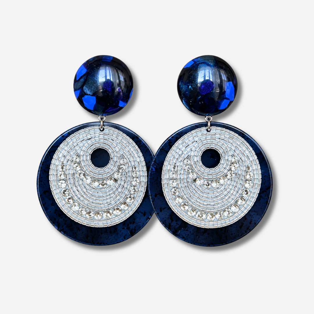 Boucles d’oreilles Rainbow Strass bleu silver Francine Bramli Paris
