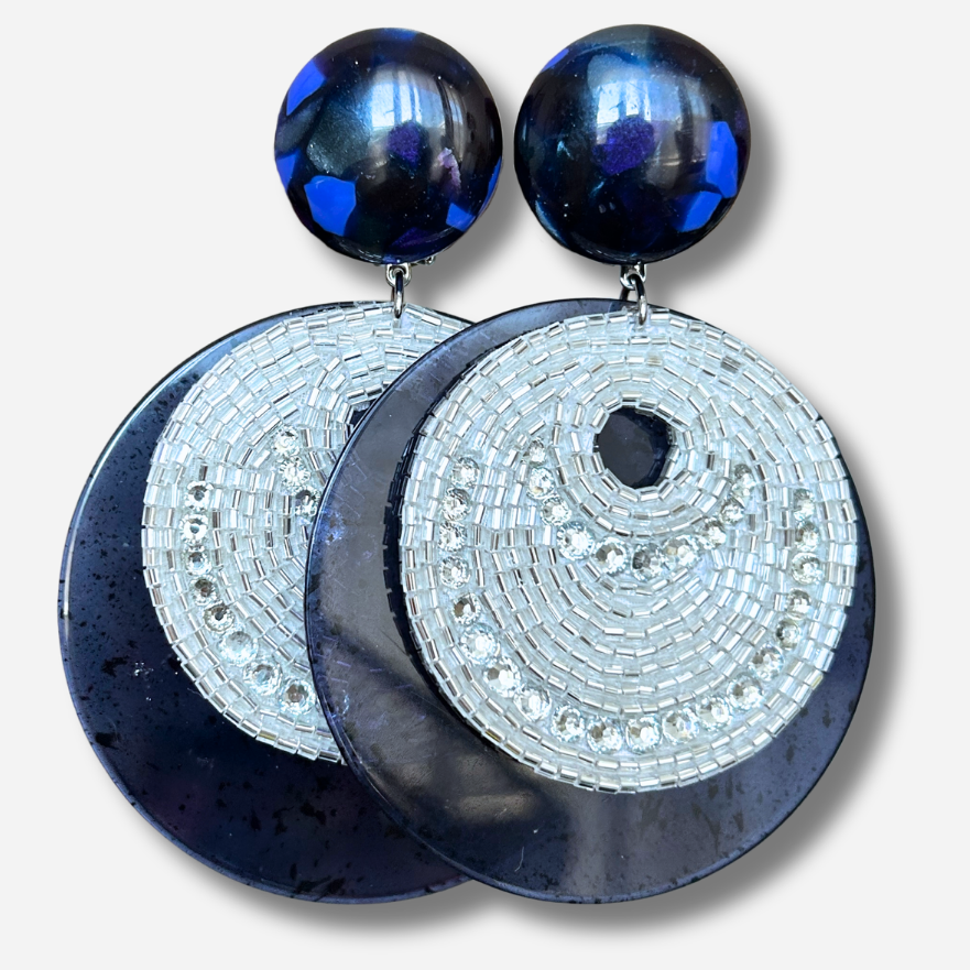 Boucles d’oreilles Rainbow Strass bleu silver Francine Bramli Paris
