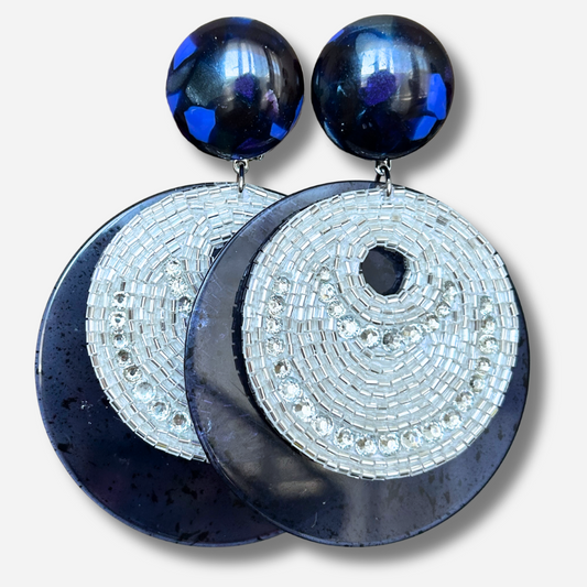 Boucles d’oreilles Rainbow Strass bleu silver Francine Bramli Paris
