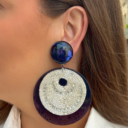 Boucles d’oreilles Rainbow Strass bleu silver Francine Bramli Paris
