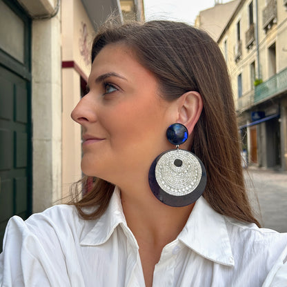 Boucles d’oreilles Rainbow Strass bleu silver Francine Bramli Paris
