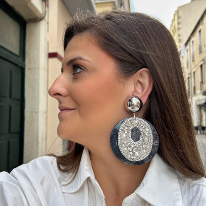 Boucles d’oreilles Rainbow Strass gris silver Francine Bramli Paris
