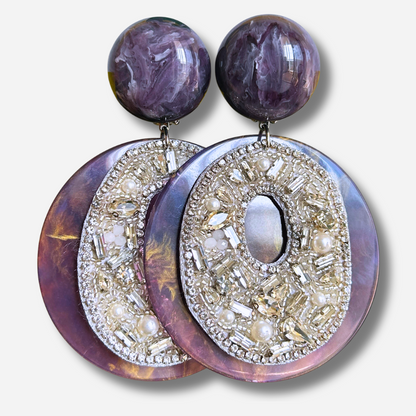Boucles d’oreilles Rainbow Strass violet oversize Francine Bramli Paris
