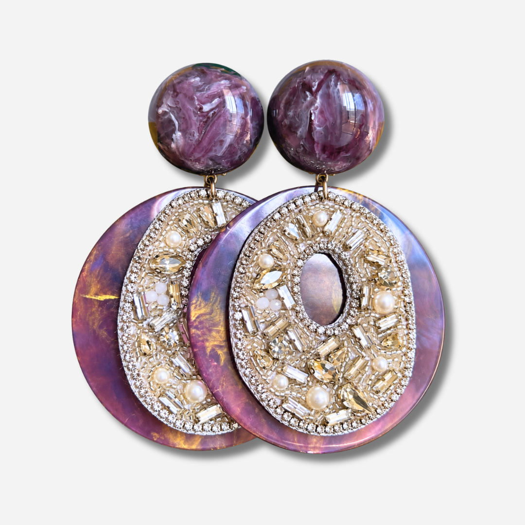 Boucles d’oreilles Rainbow Strass violet oversize Francine Bramli Paris
