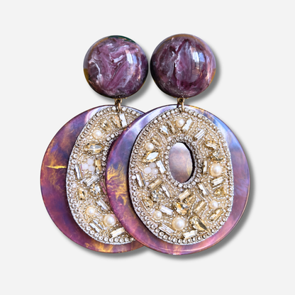 Boucles d’oreilles Rainbow Strass violet oversize Francine Bramli Paris
