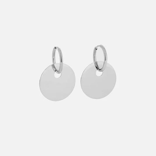 Boucles d’oreilles Ronda ZAG en acier inoxydable avec créole et médaille ronde pendante
