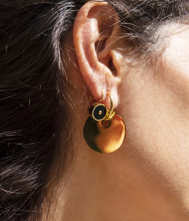 Boucles d’oreilles Ronda ZAG en acier inoxydable avec créole et médaille ronde pendante