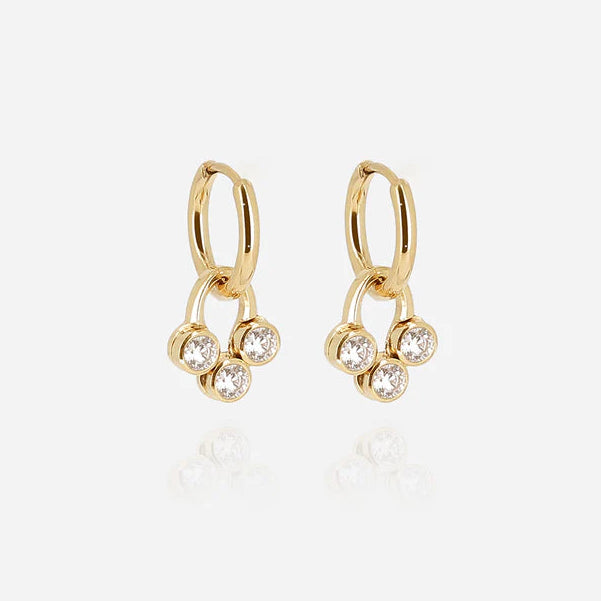 Boucles d’oreilles Rossi ZAG en acier inoxydable doré avec trio de zirconiums