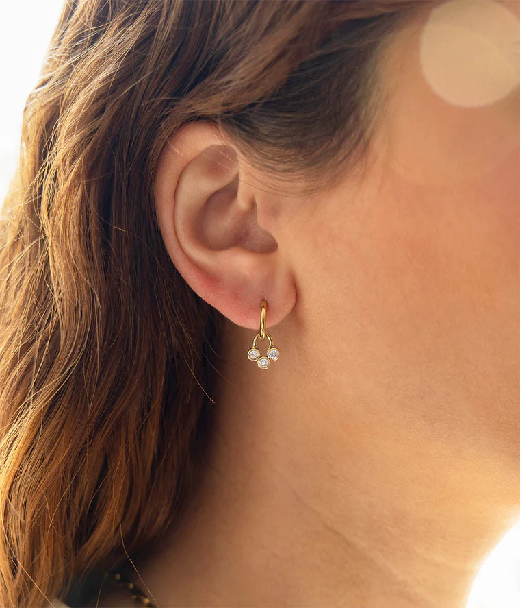 Boucles d’oreilles Rossi ZAG en acier inoxydable doré avec trio de zirconiums