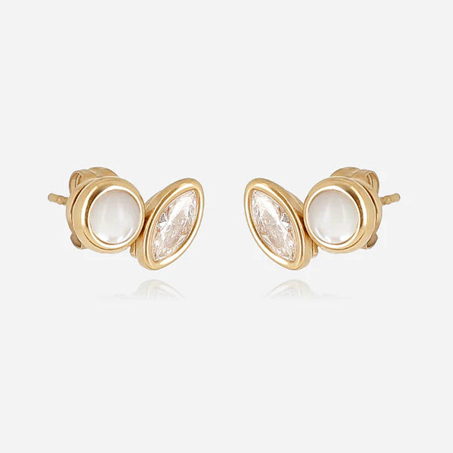 Boucles d’oreilles Ruffano ZAG en acier inoxydable doré avec nacre blanche et zircon marquise
