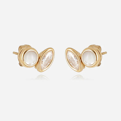 Boucles d’oreilles Ruffano ZAG en acier inoxydable doré avec nacre blanche et zircon marquise