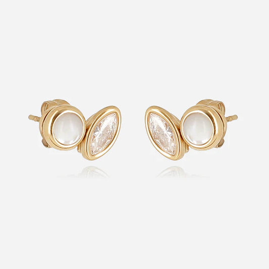 Boucles d’oreilles Ruffano ZAG en acier inoxydable doré avec nacre blanche et zircon marquise