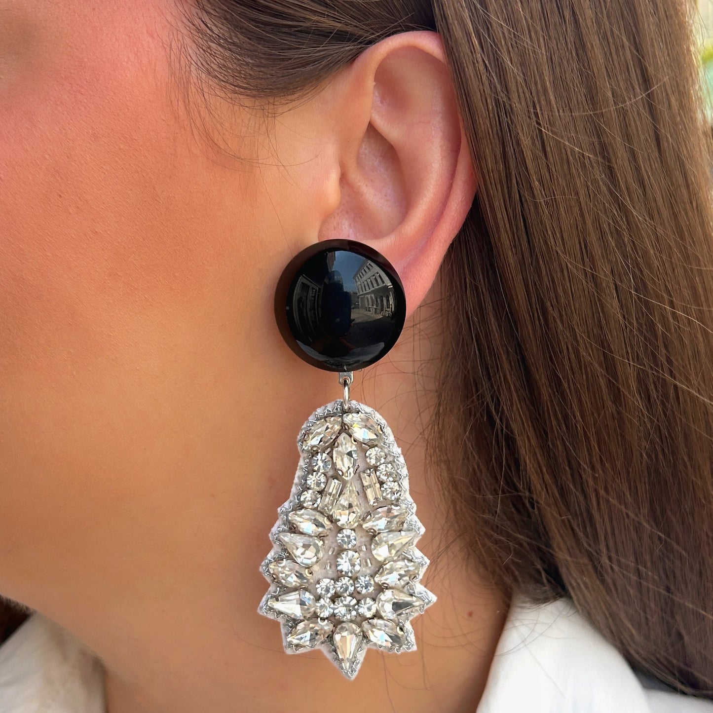 Boucles d’oreilles Sarasa Silver strass Francine Bramli Paris
