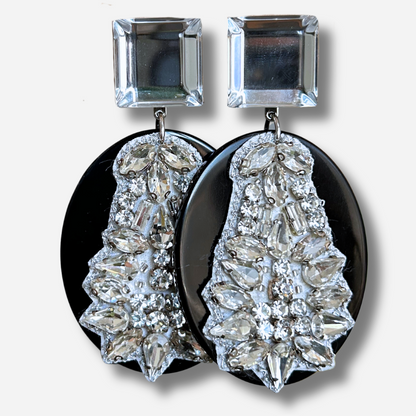 Boucles d’oreilles Sarasa Strass silver et noir Francine Bramli Paris
