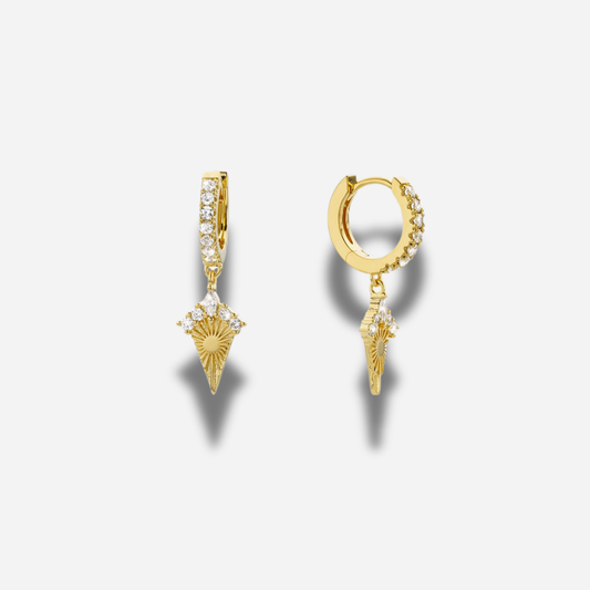 Boucles d’oreilles Shiny Feminity Mya Bay dorées avec strass et pendentif