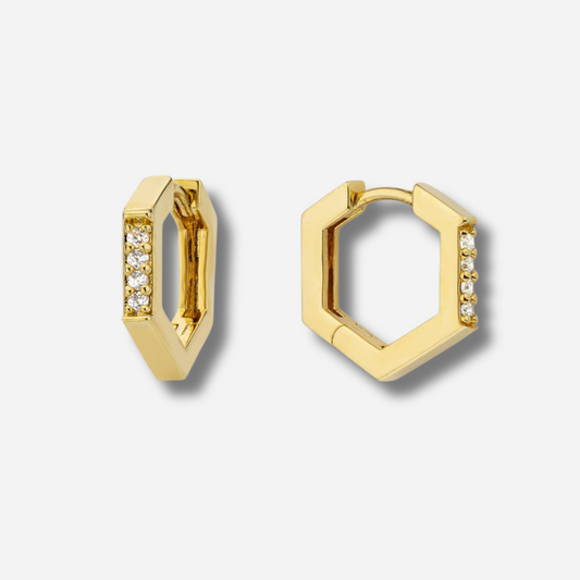 Boucles d’oreilles Shiny Gold Mya Bay créoles dorées géométriques serties de strass
