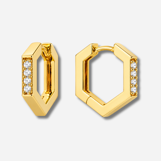 Boucles d’oreilles Shiny Gold Mya Bay créoles dorées géométriques serties de strass