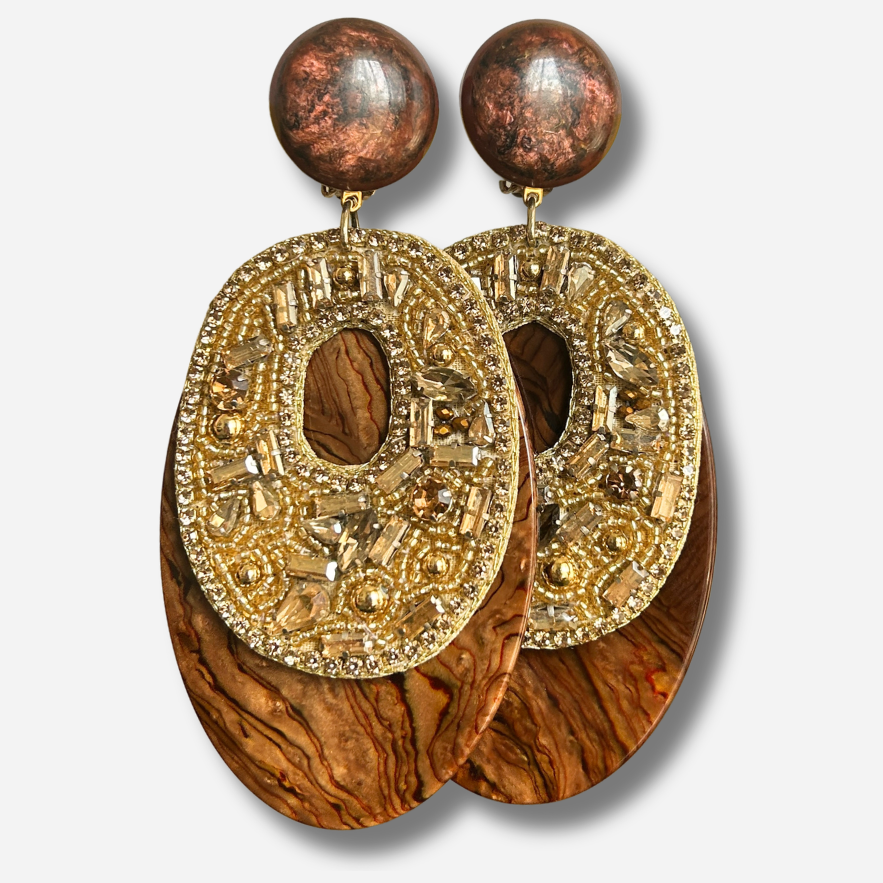 Boucles d’oreilles Solal strass marron gold Francine Bramli Paris
