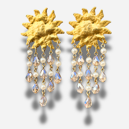 Boucles Soleil XS doré Francine Bramli Paris pampilles perles cristaux