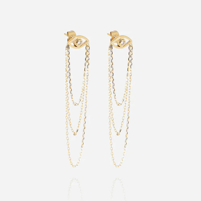 Boucles d’oreilles Spica ZAG en acier inoxydable doré avec œil protecteur et chaînes