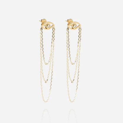 Boucles d’oreilles Spica ZAG en acier inoxydable doré avec œil protecteur et chaînes