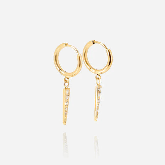 Boucles d’oreilles Spike ZAG en acier inoxydable doré avec pendentif pointe serti de zirconiums