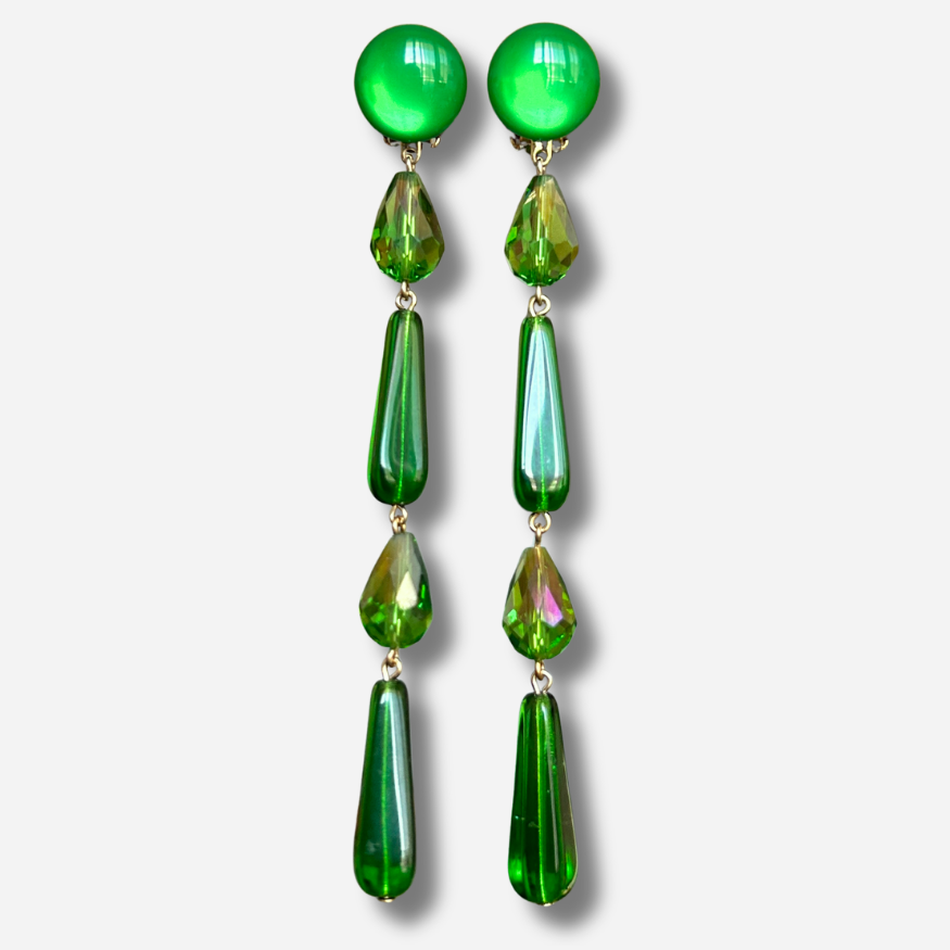 Boucles d’oreilles Suzanne Vert XL longues vertes Francine Bramli Paris

