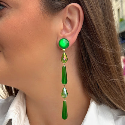 Boucles d’oreilles Suzanne Vert XL longues vertes Francine Bramli Paris
