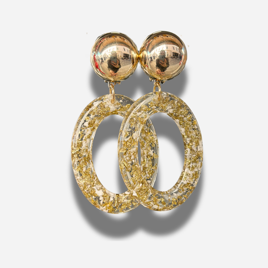 Boucles d’oreilles Sydney gold doré résine transparente paillettes Francine Bramli Paris