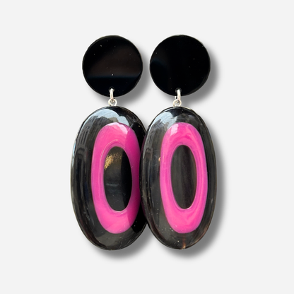 Boucles d’oreilles Tara Violet Noir Francine Bramli Paris avec pendentif ovale noir et violet