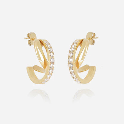 Boucles d’oreilles Téva ZAG en acier inoxydable doré avec zirconiums