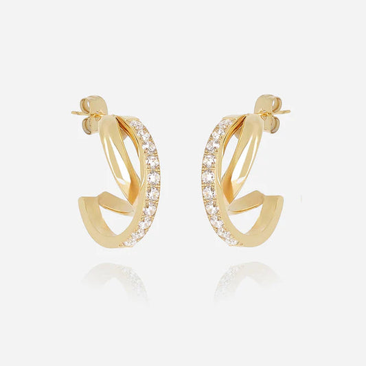 Boucles d’oreilles Téva ZAG en acier inoxydable doré avec zirconiums